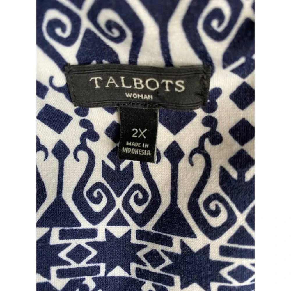 Talbots Womens A Line Knit Geometric Sleeveless Dress Navy White 2X - Picture 3 of 5